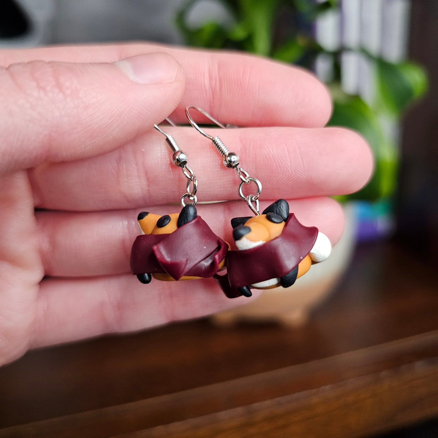 Fox in a Scarf Clay Earrings