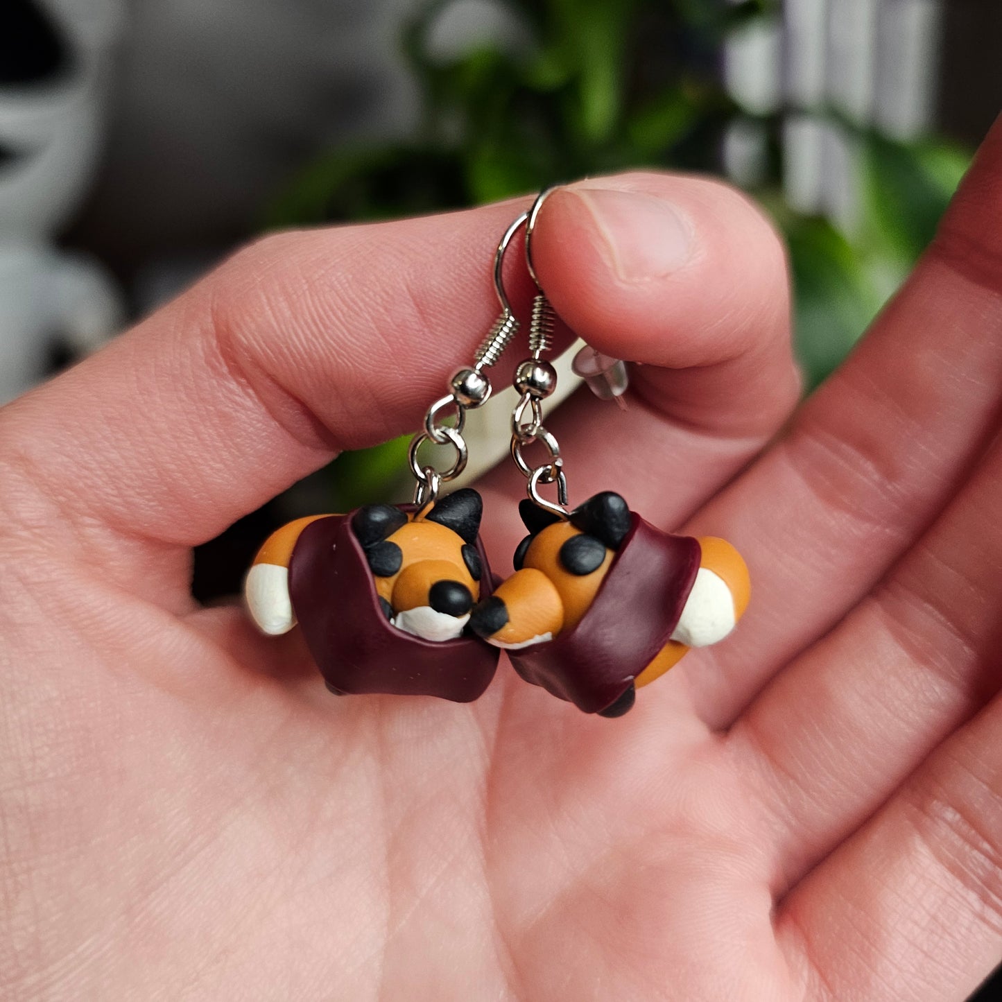 Fox in a Scarf Clay Earrings