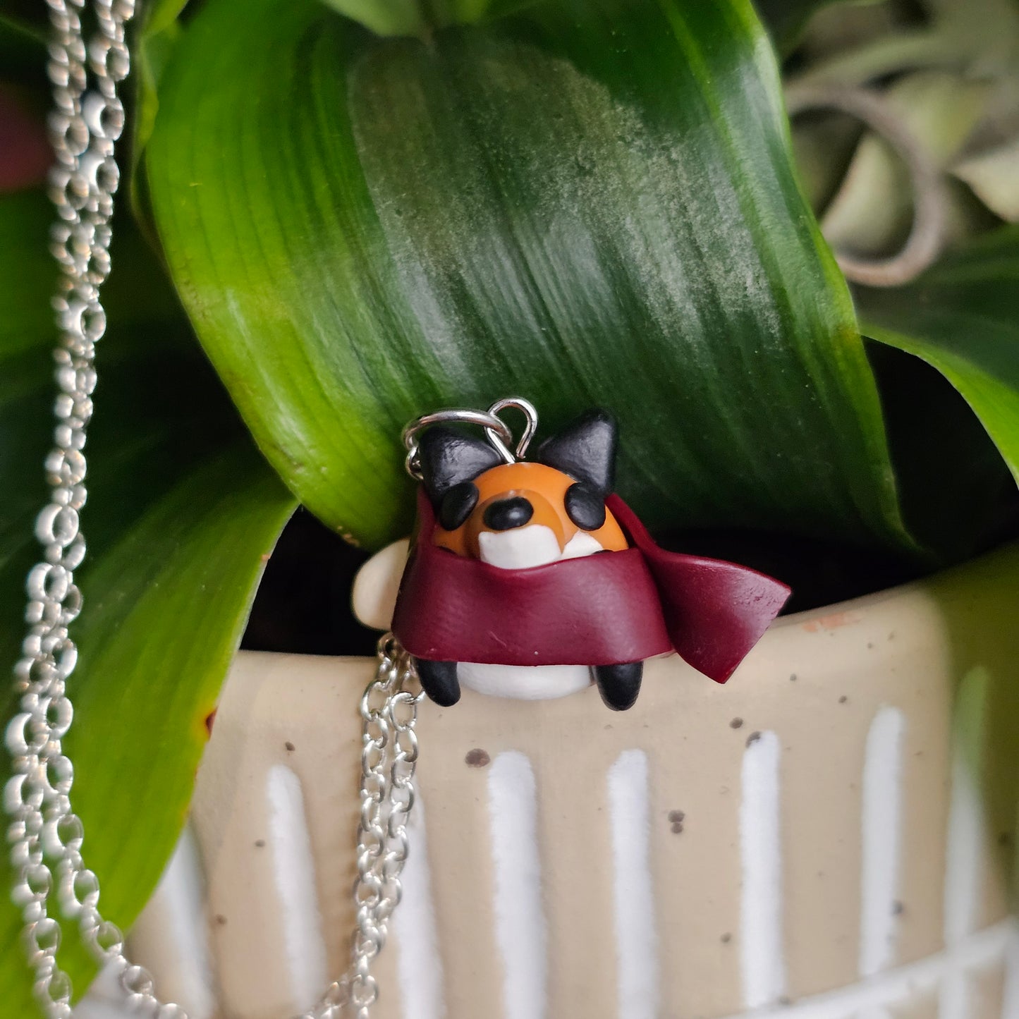 Fox in a Scarf Clay Necklace
