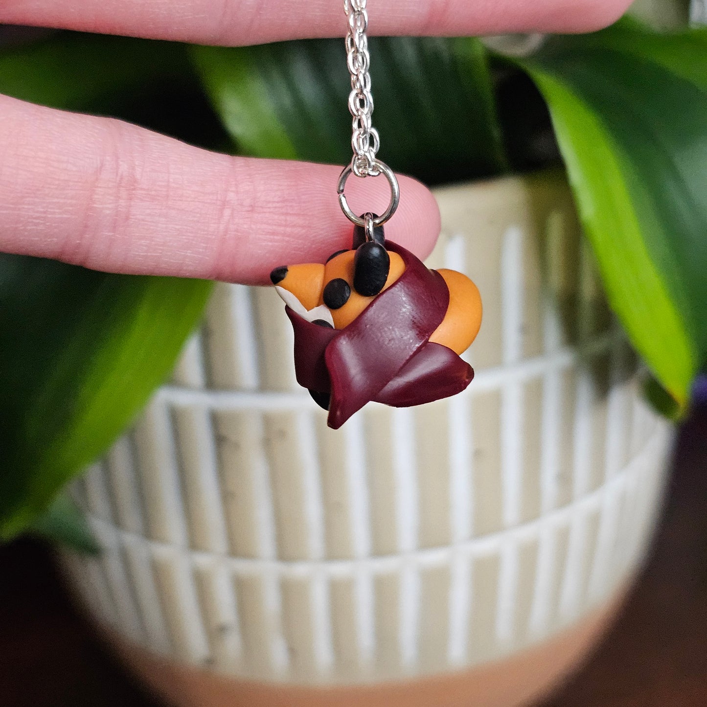 Fox in a Scarf Clay Necklace