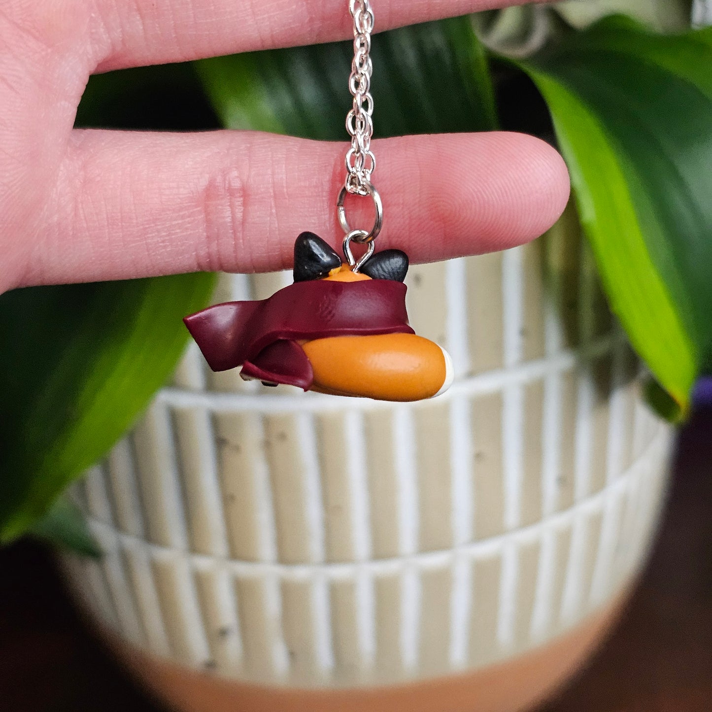 Fox in a Scarf Clay Necklace