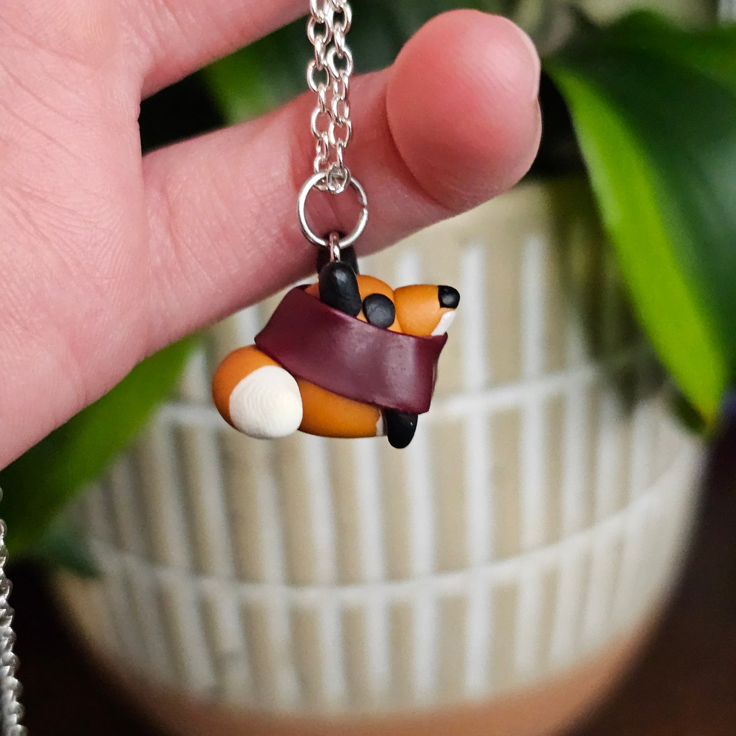 Fox in a Scarf Clay Necklace