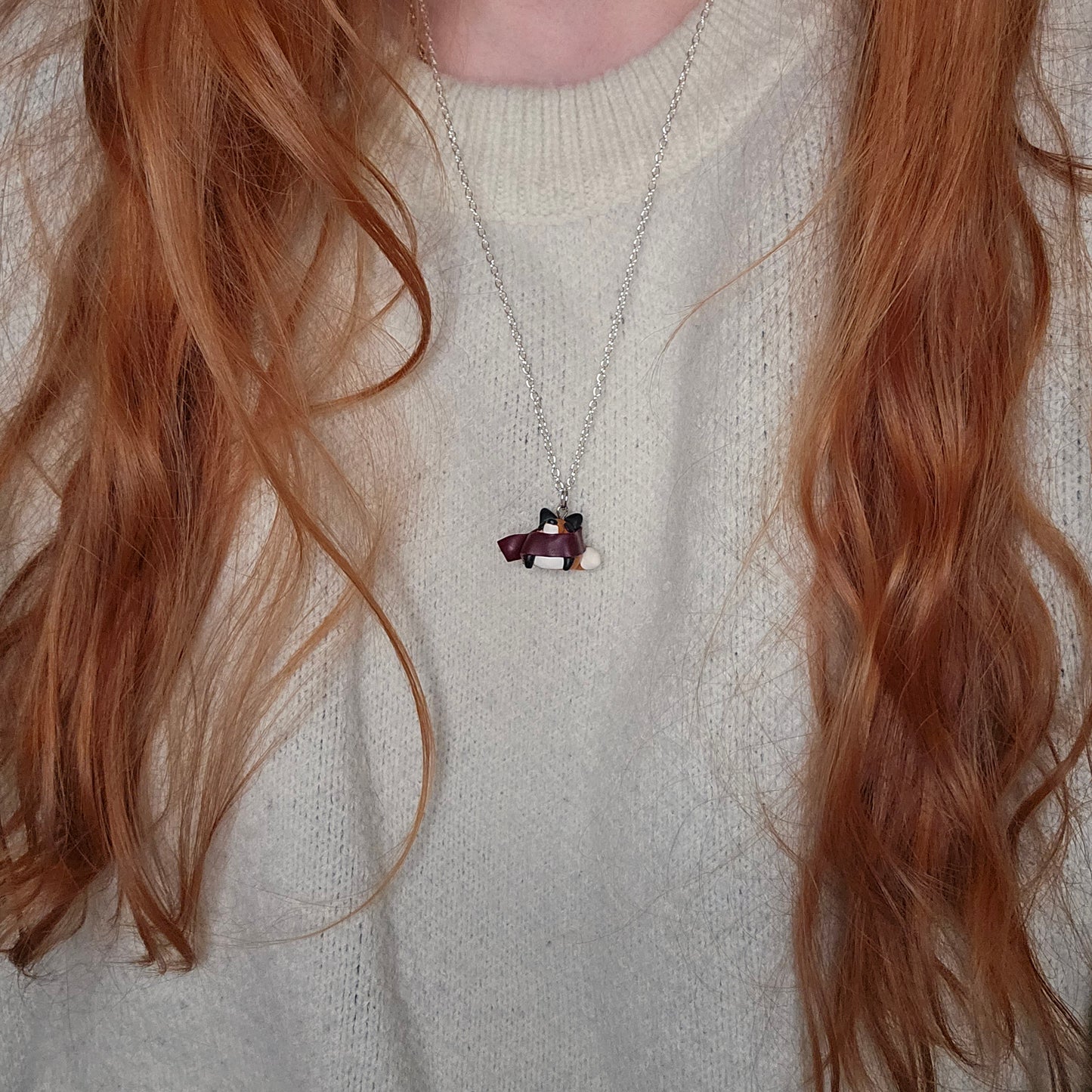 Fox in a Scarf Clay Necklace