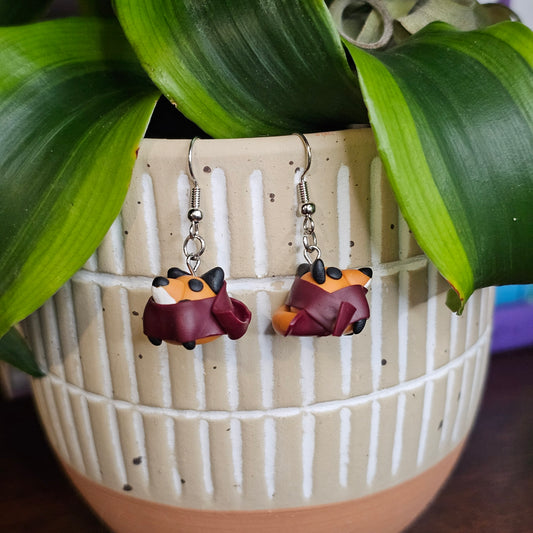 Fox in a Scarf Clay Earrings