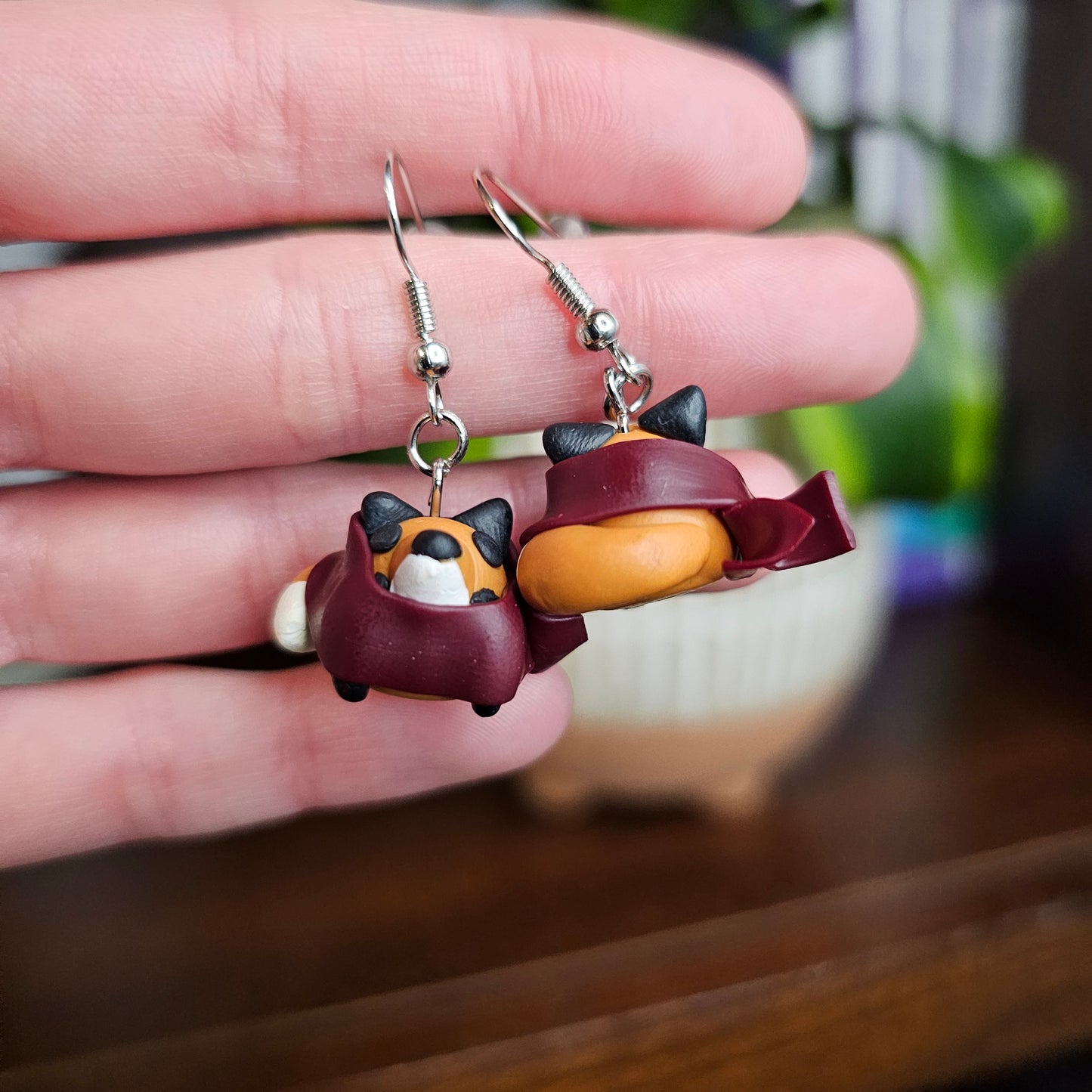 Fox in a Scarf Clay Earrings