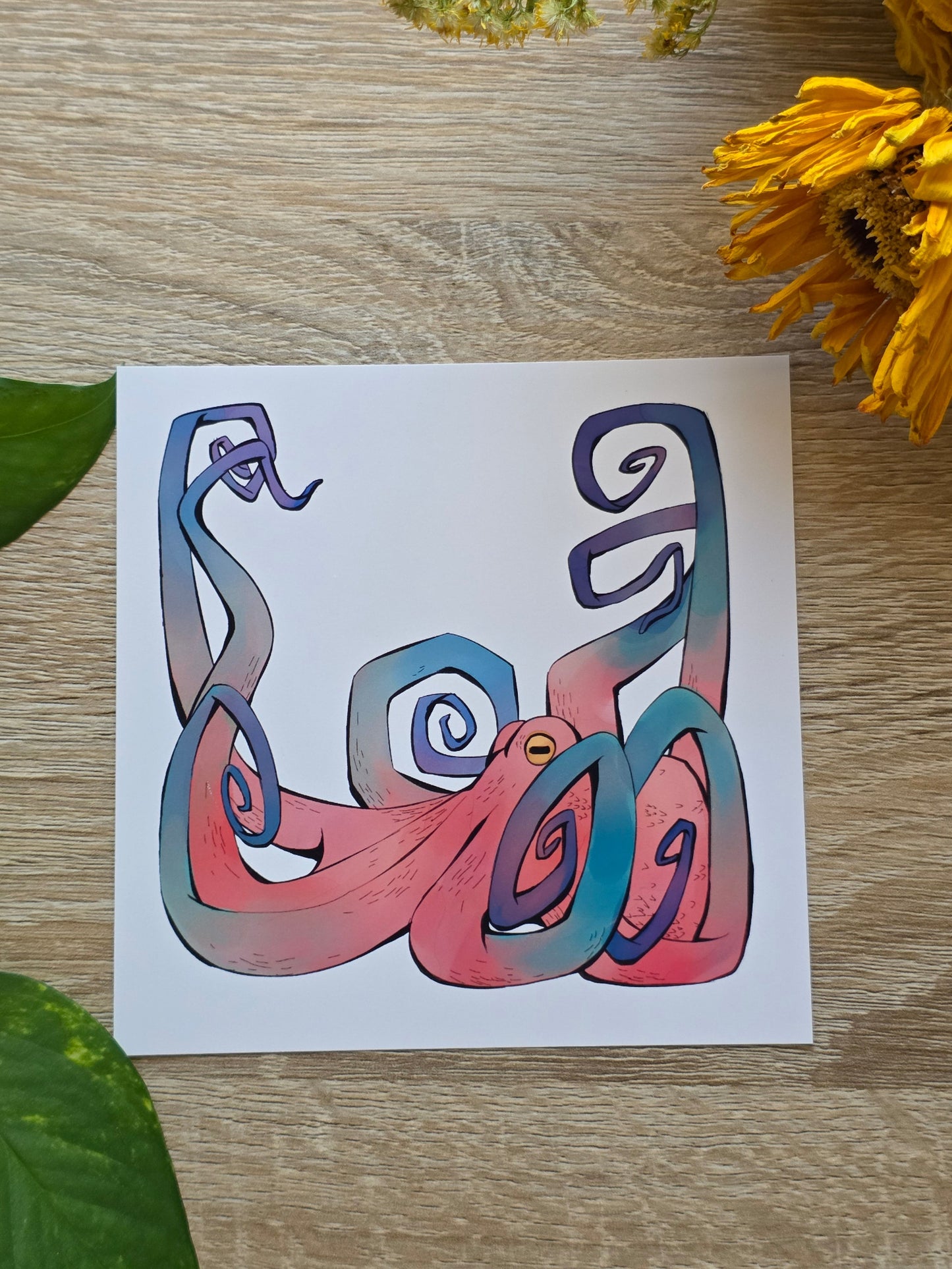 Red and Green Octopus Print