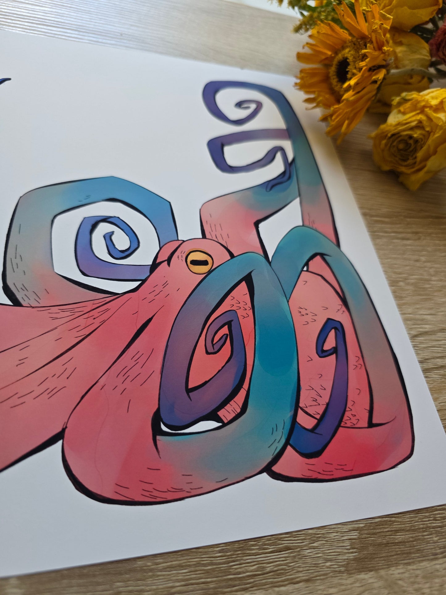 Red and Green Octopus Print