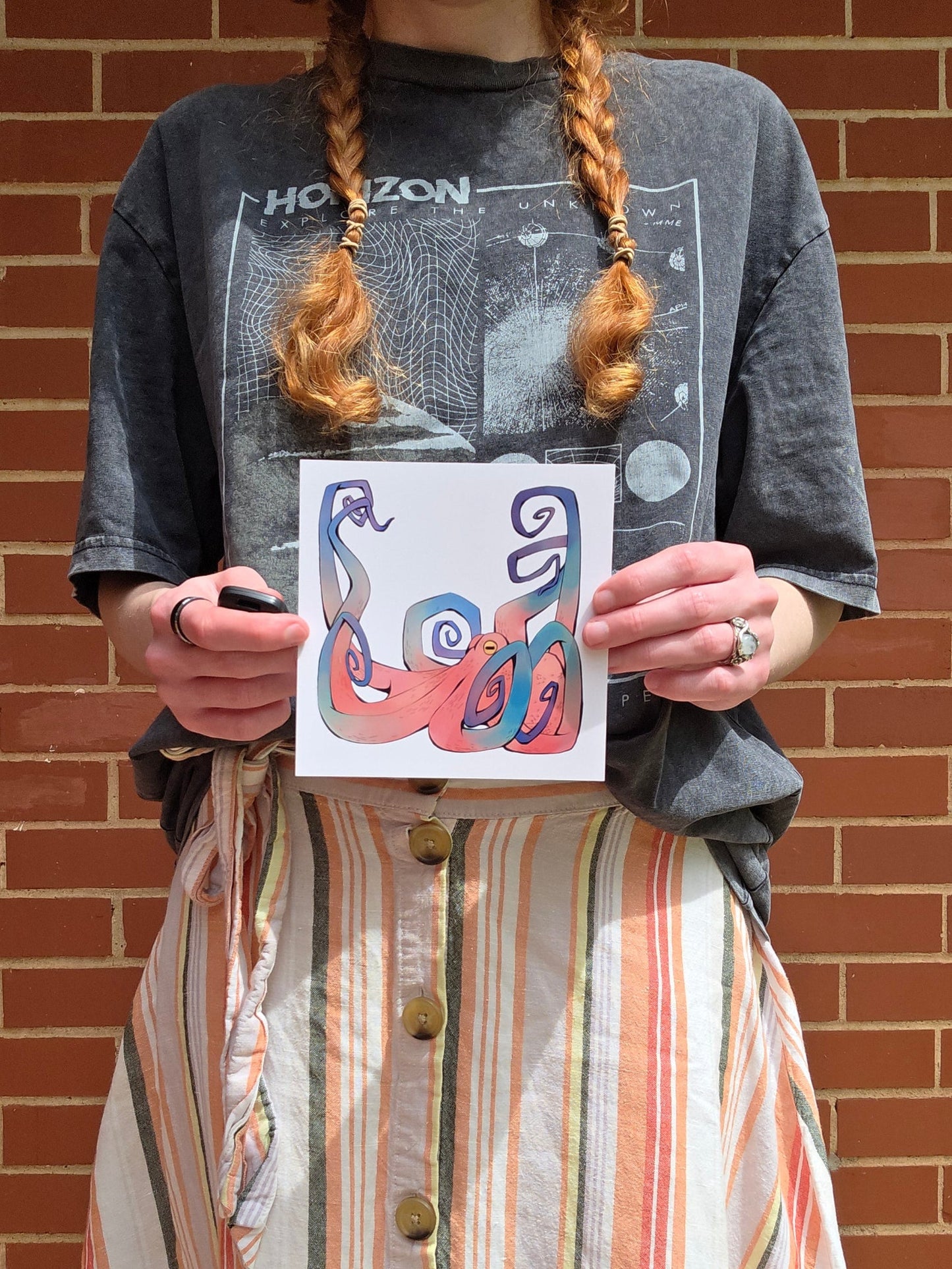 Red and Green Octopus Print