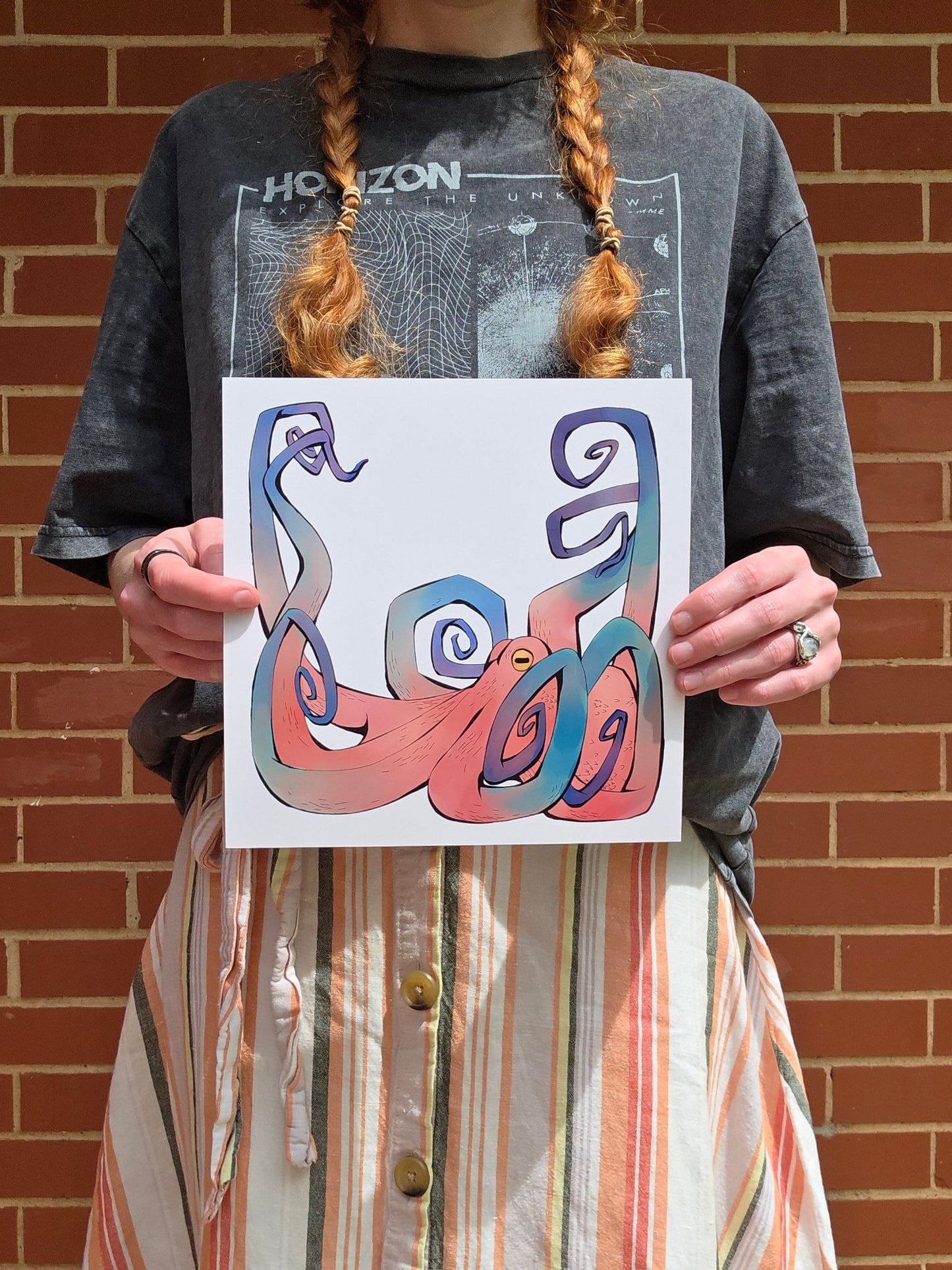 Red and Green Octopus Print