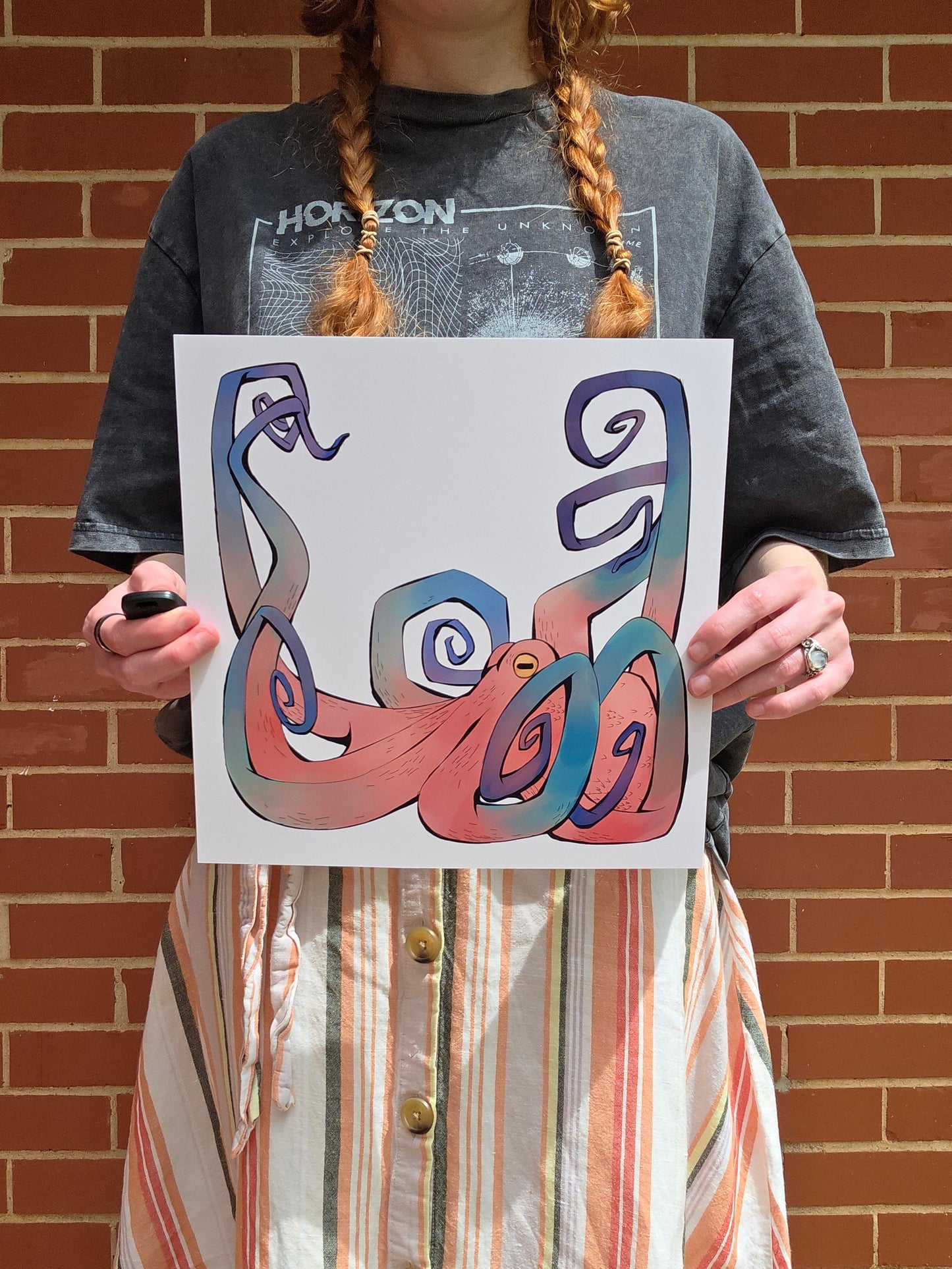 Red and Green Octopus Print